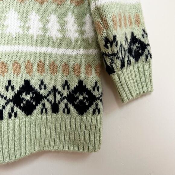NWT Anthropologie Green Fair Isle Turtleneck Oversized Winter Holiday Sweater S - Picture 6 of 14